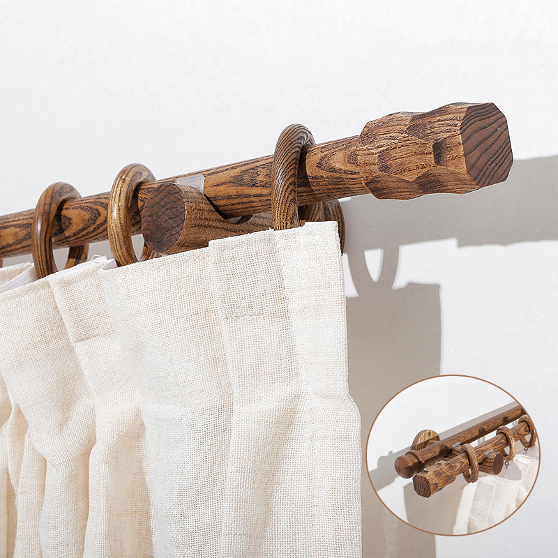 QYT15 Black Walnut Wood Curtain Poles With Brackets And Finials