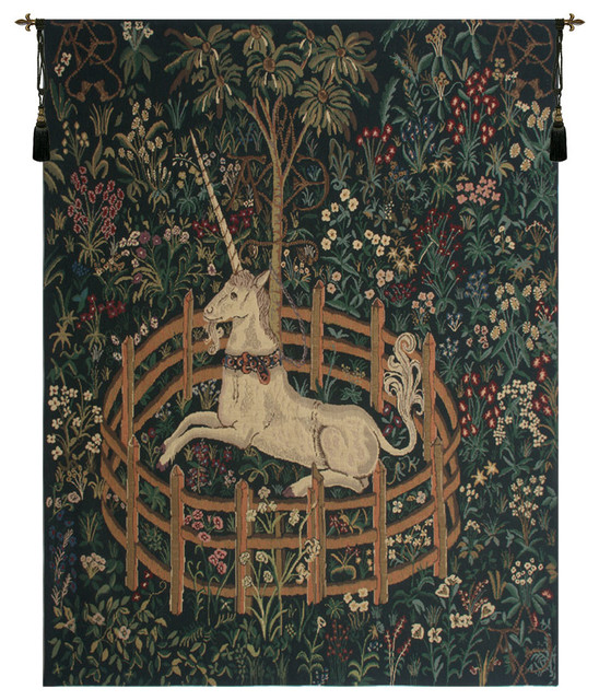 Unicorn In Captivity II Traditional Tapestries by European Wall