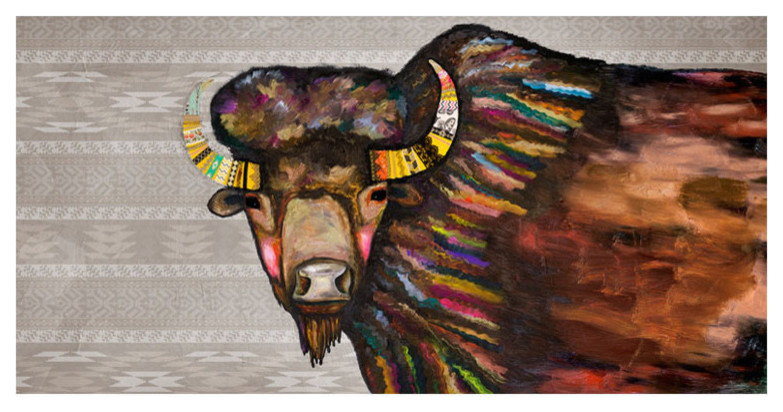 "Crowned Bison, Tribal Cream" Stretched Canvas Art by Eli Halpin, 72"x36"