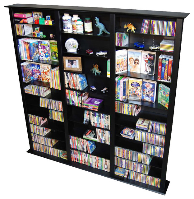 Media Storage Tower, Tall Triple Transitional Media Racks And