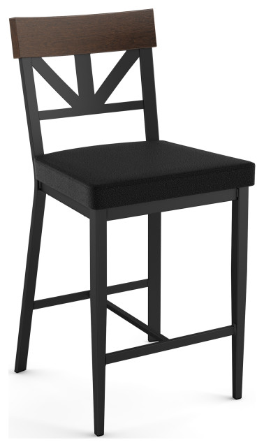 Clark Counter Stool, Charcoal Grey Boucle Polyester / Brown Wood / Black Metal