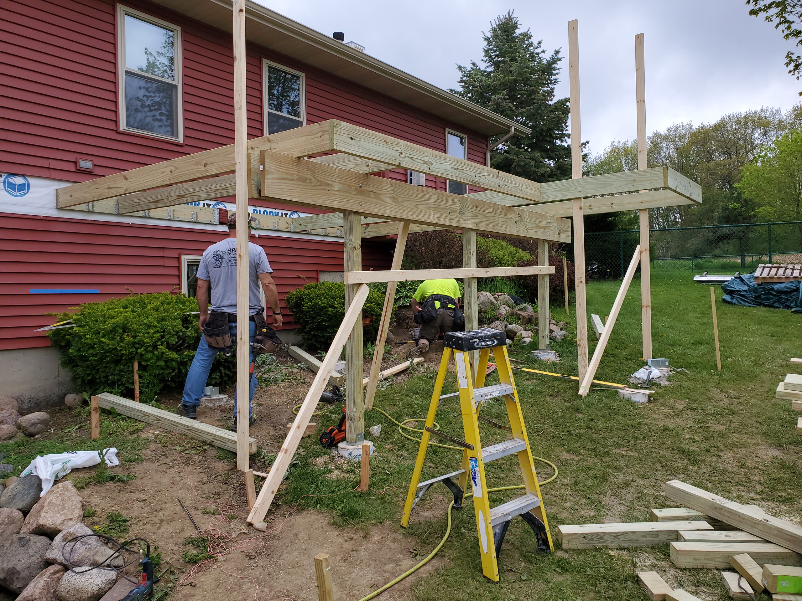 Composite deck support beams going in