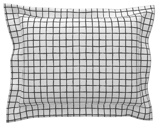 Geometric Black And White Grid White Geometric Cotton Pillow Sham