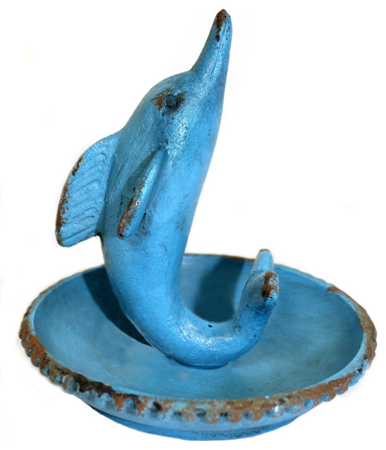 Lighthouse Ceramic Trinket Box with Dolphins beach decor 