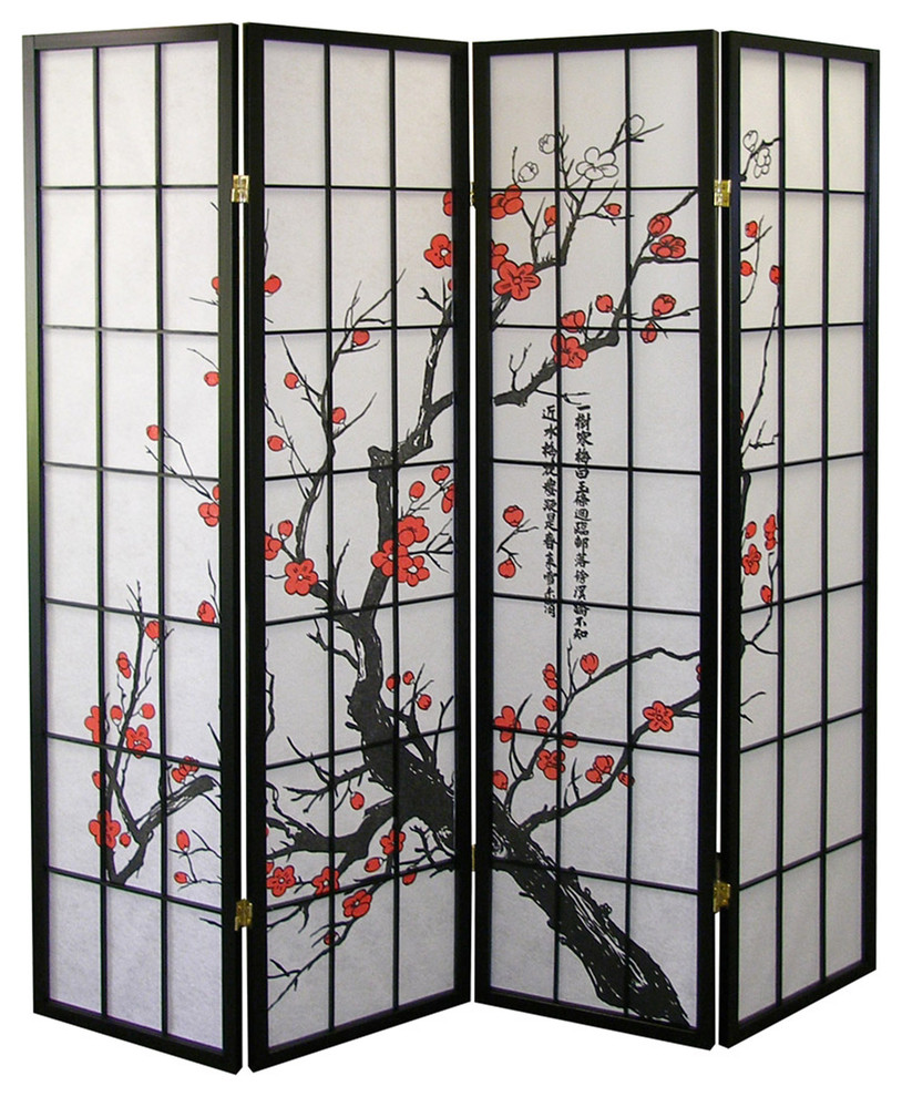 4-Panel Room Divider - Plum Blossom