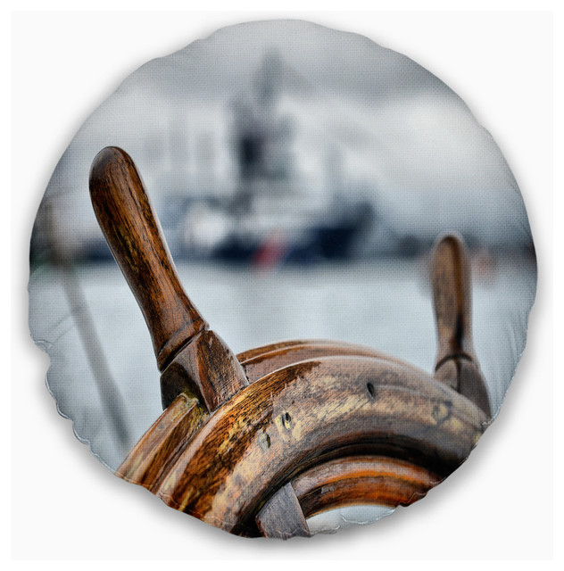 Designart CU9660-16-16-C Steering Wheel Sailboat Landscape Photography Throw Pillow 16