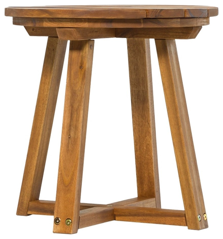 Pemberly Row Modern Slat Back Solid Wood Side Table in Brown Outdoor