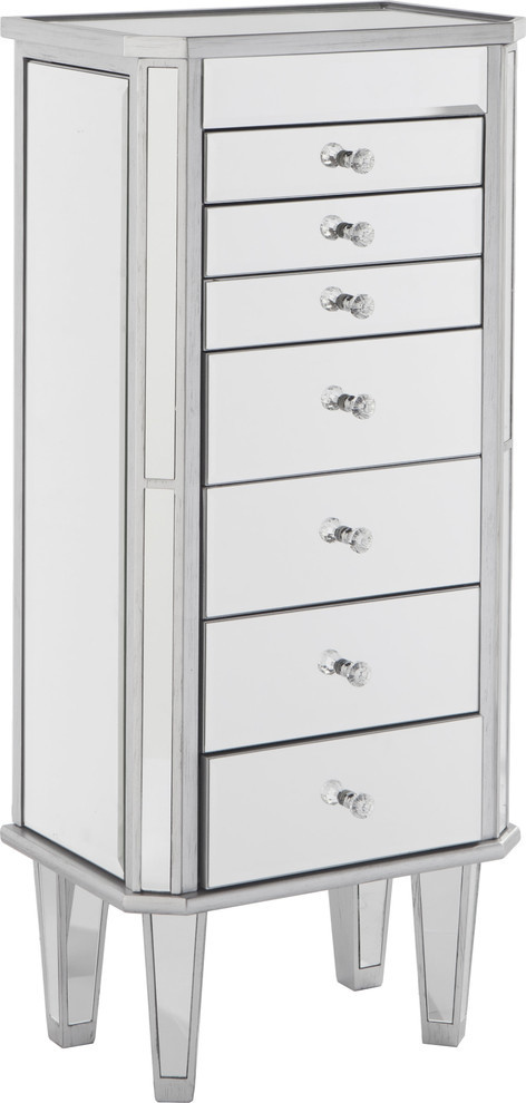 Margaux Mirrored Jewelry Armoire Matte Silver Brushed