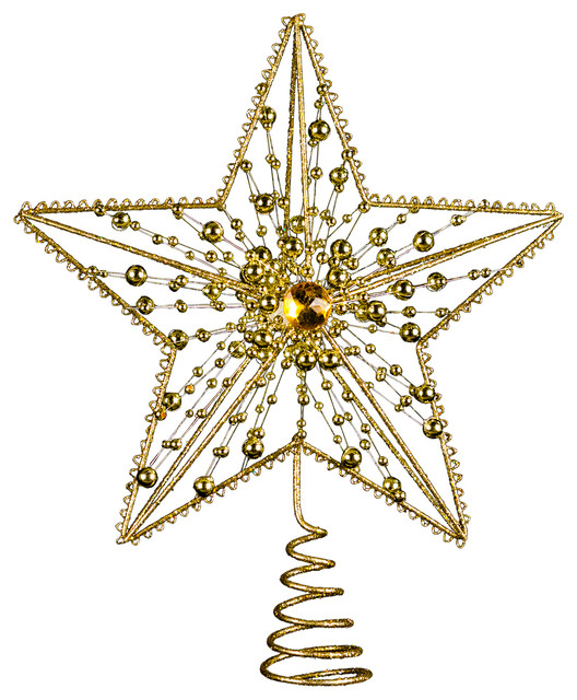 10" Metal Jeweled Gold Star Tree Topper Contemporary Christmas