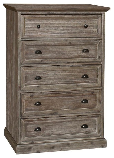 5 Drawer Bedroom Chest In Weathered Gray And Brown Finish