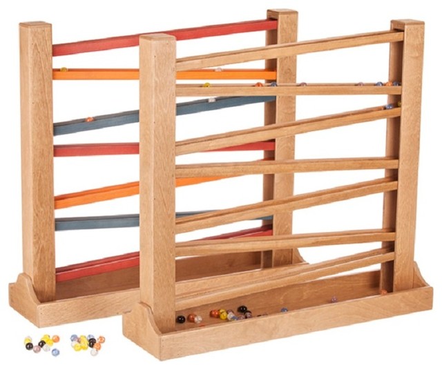Marble Run Heirloom Wood Toy Track With Glass Marbles