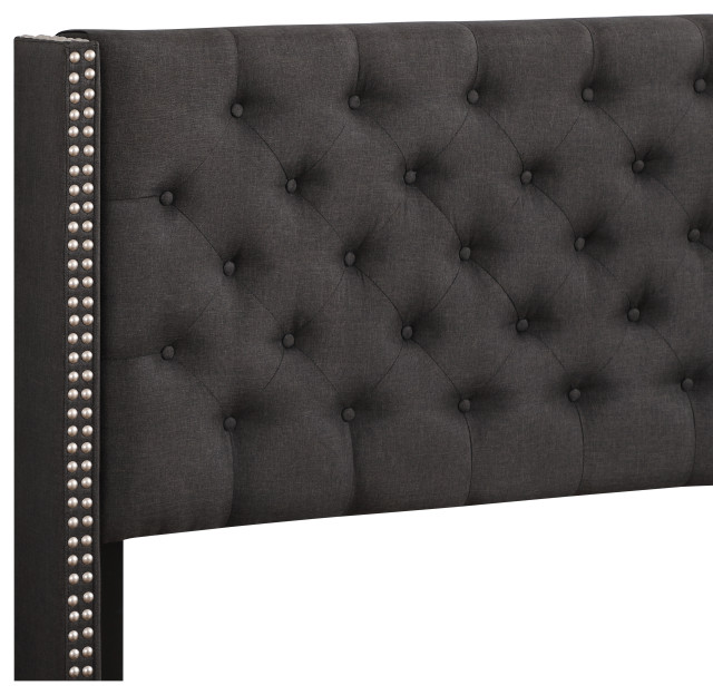 Brady Home Ash Black Twill King Upholstered Bed Traditional Panel