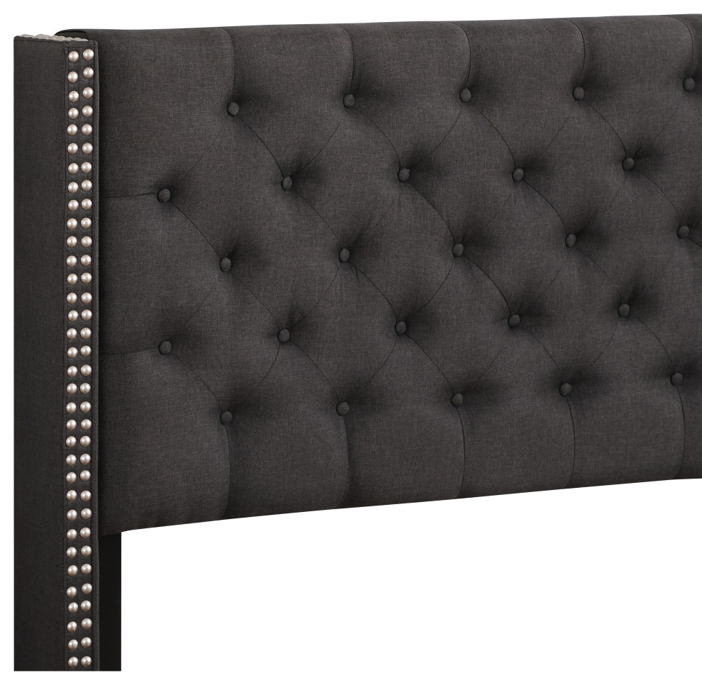 Brady Home Ash Black Twill King Upholstered Bed Traditional Panel