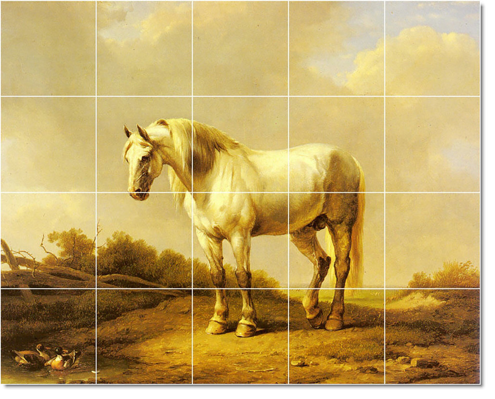 Eugene Verboeckhoven Horses Painting Ceramic Tile Mural 8, 21.25" Wide