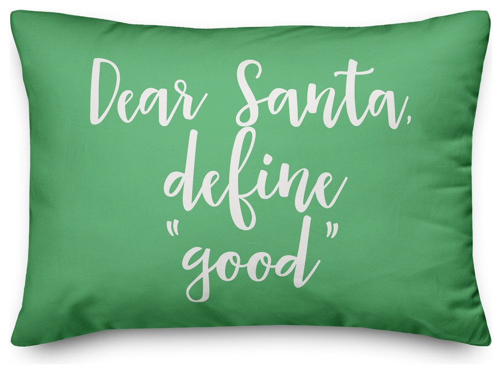 Dear Santa, Define Good, Light Green 14x20 Lumbar Pillow