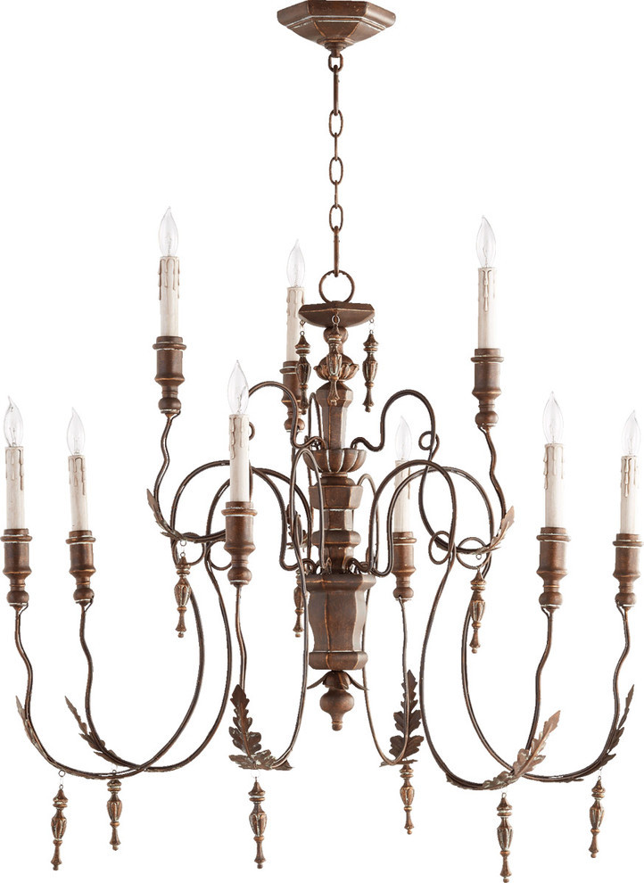 Chandelier 9-Light With Vintage Copper Candelabra Base Bulbs 32" 540W