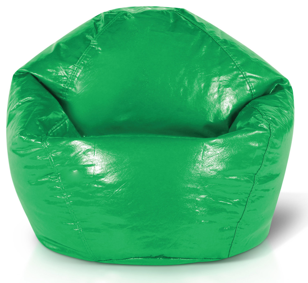 Junior Glossy Vinyl Bean Bag, Green Contemporary Bean Bag Chairs