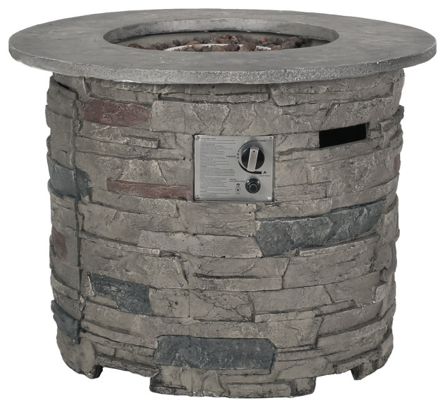 GDF Studio Blomgren 32" Stone Circular MGO Fire Pit with Gray Top, 40,000 BTU