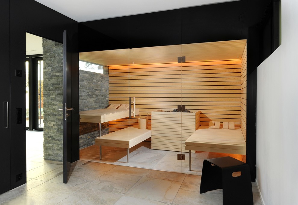 Photo of a contemporary bathroom in London with with a sauna.