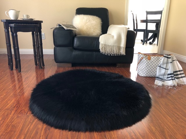 Fluffy Round Rug Carpets Living Room Solid Long Plush Area Carpet Faux Fur Sheep 