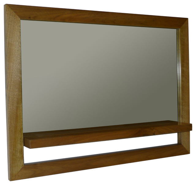 Horizontal Shelf Mirror, Dark Wood