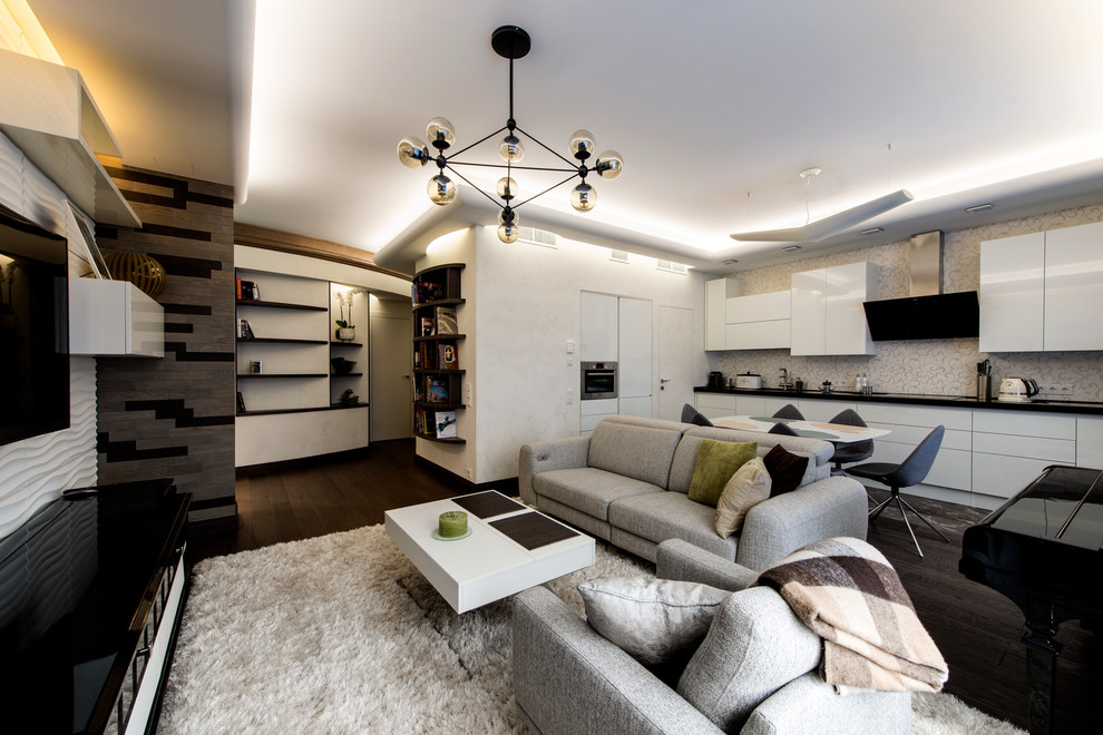 Единое пространство гостиной и кухни