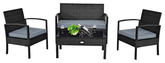 Costway 4 Pcs Outdoor Patio Rattan Furniture Set Table Sofa Cushioned Deck Tropical Lounge Sets By Goplus Corp Houzz - Patio Rattan Furniture Set