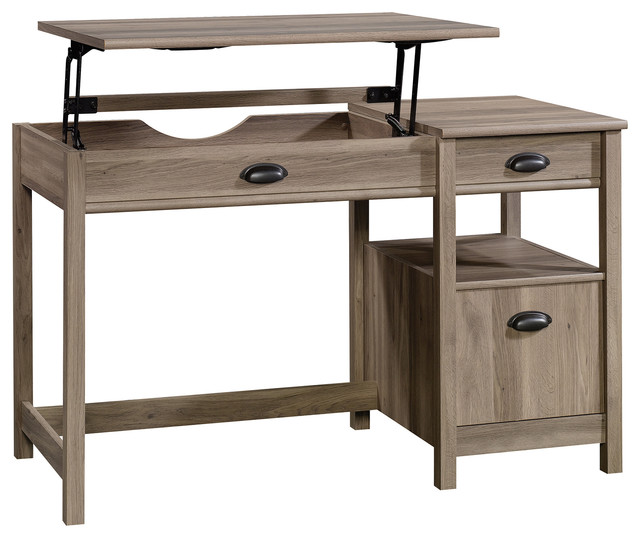 Sauder Harbor View Sit And Stand Lift Top Desk In Salt Oak