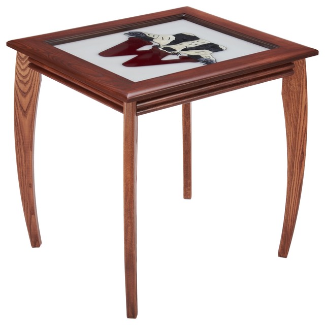 Wisconsin End Table Brown Art Deco Glass Top Contemporary Side