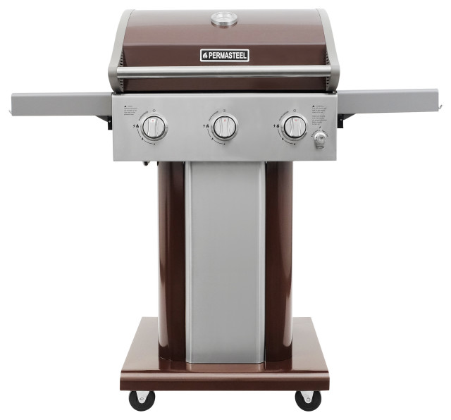 Permasteel 3 Burner Propane Gas Grill with Folding Side Shelves, Copper