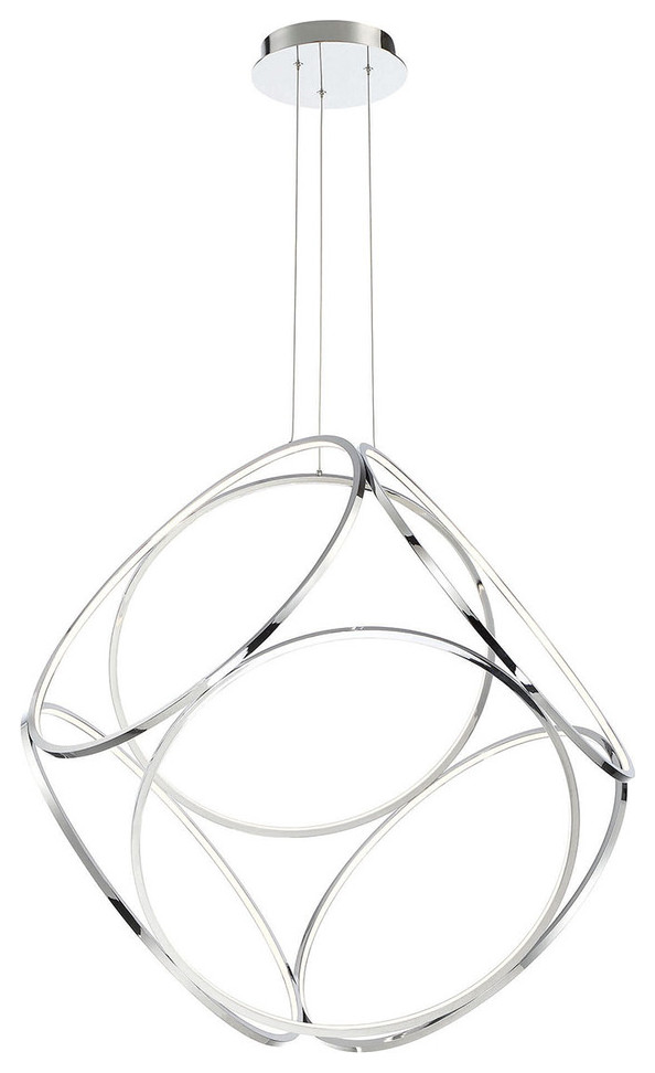 Glenview Pendant, 6Light, Large, Chrome, White Acrylic Shade, 34"W Modern Chandeliers by