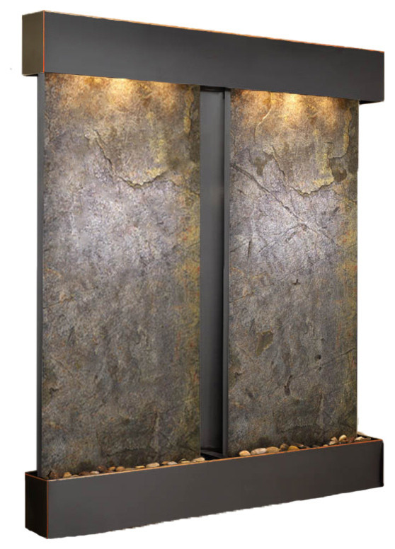 Cottonwood Falls Water Fountain, Green Featherstone, Blackened Copper, Square