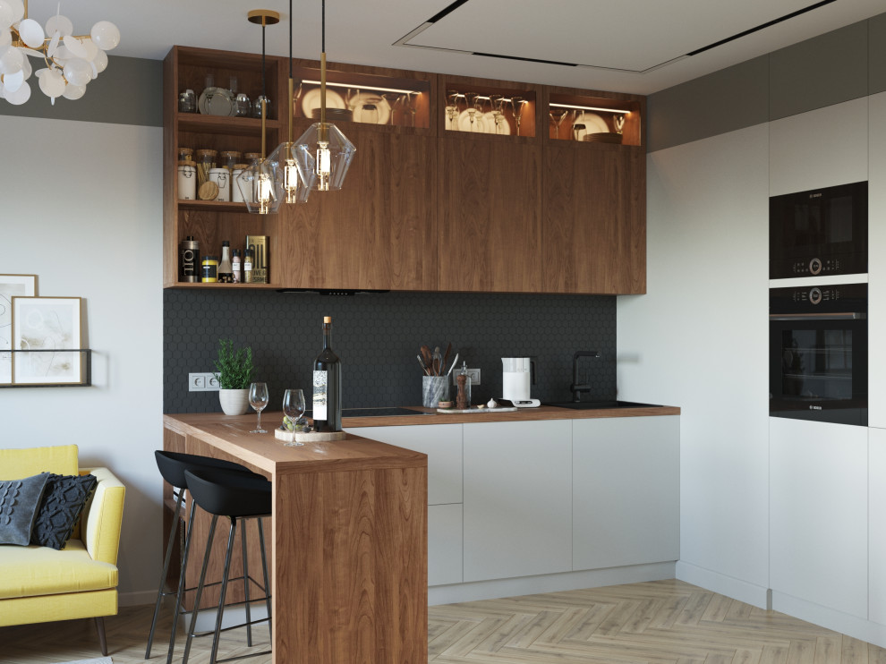 Лимонный меланж: солнечная и уютная кухня-гостиная.