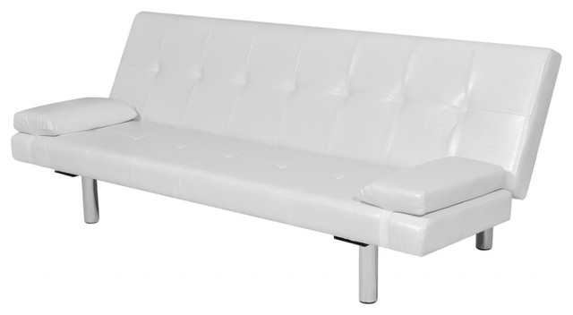 Vidaxl Sofa Bed W 2 Pillows Artificial, Modern White Leather Sofa Bed Sleeper