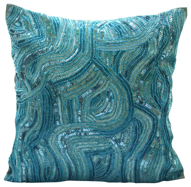Blue Beach Decor Throw Pillows Art Silk 20"x20" Sofa Pillow Covers, Decor Pillow