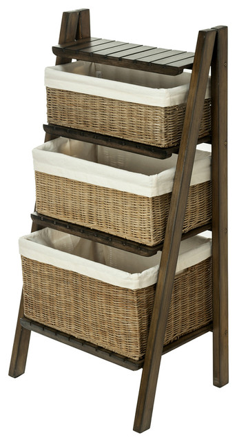 Ladder Shelf With Wicker Baskets Tropical Display And Wall