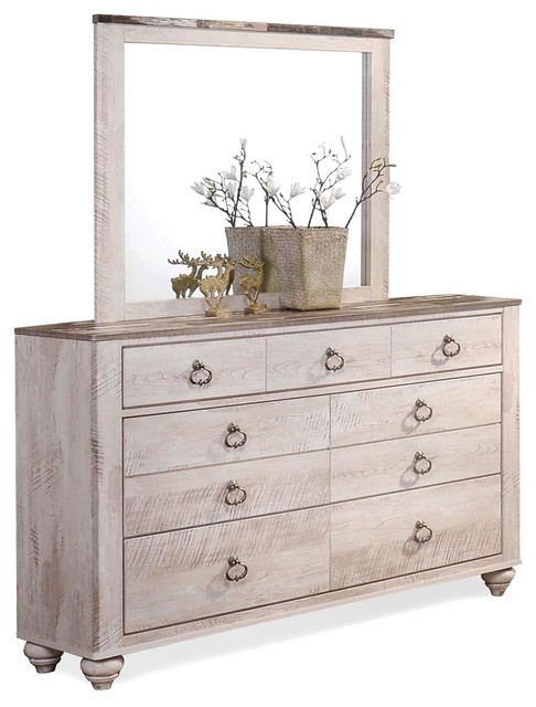 Brayden White Washed 9 Drawer Dresser And Mirror Brayden White Washed 9 Drawer Dresser And Mirror
