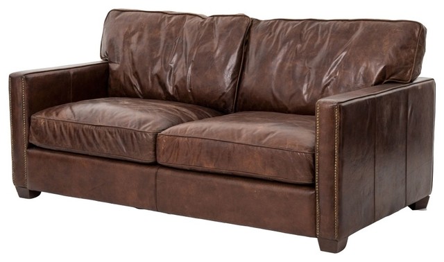 Vintage Cigar Distressed Leather Sofa, Garrison Leather Sectional Sofa