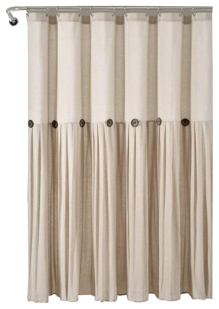 Linen Button Shower Curtain Dark Linen Single 72X72 Transitional
