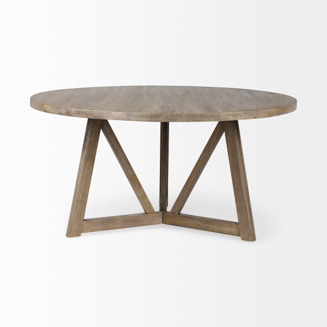 HomeRoots 60" Round Brown Solid Wood Top and Base Dining Table, 60.0L x ...