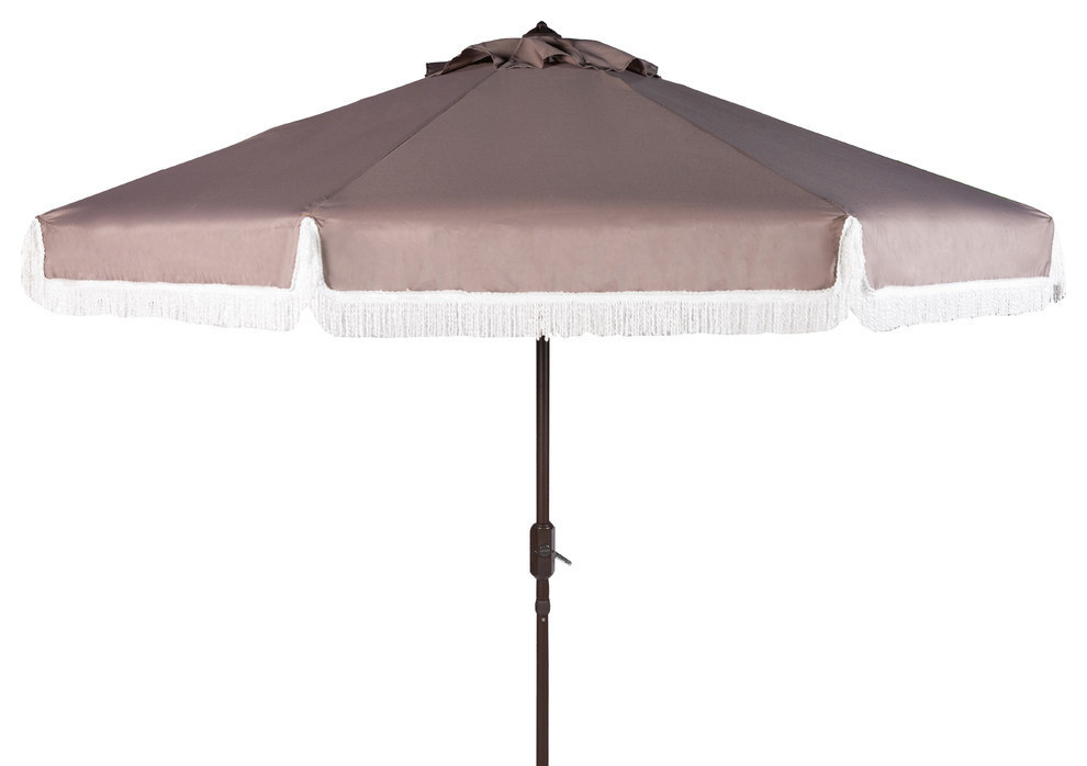 Milan Fringe Crank Umbrella, 9' Traditional Outdoor Umbrellas by