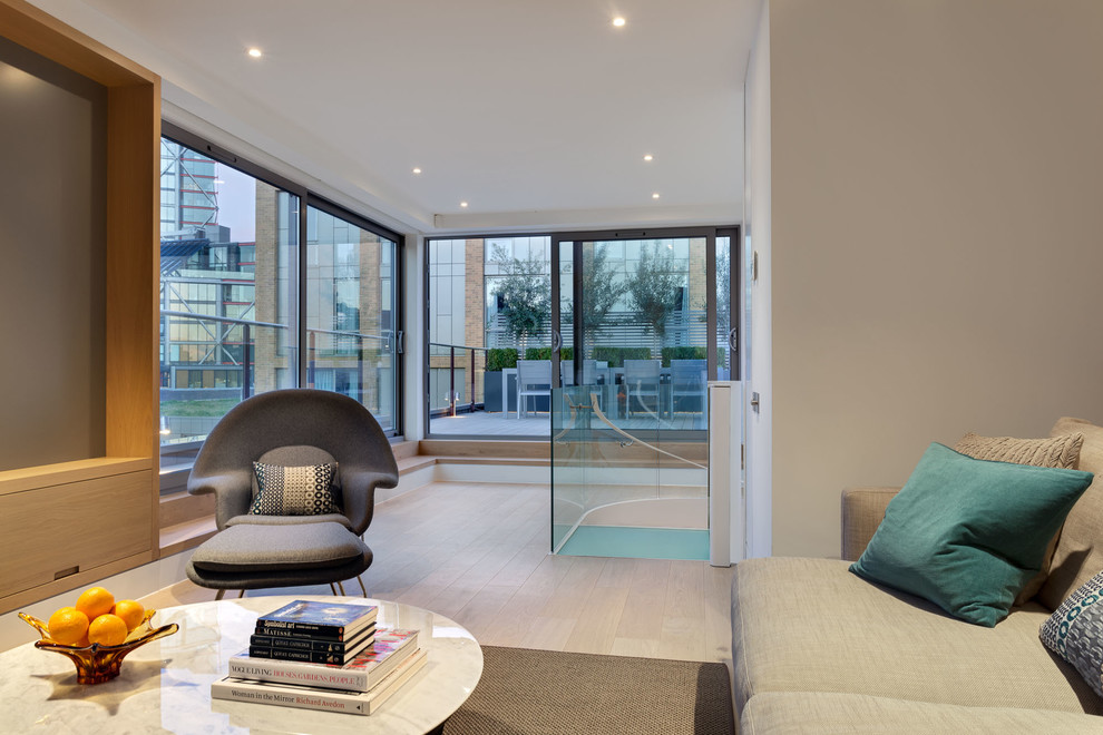 This is an example of a large contemporary living room in London.