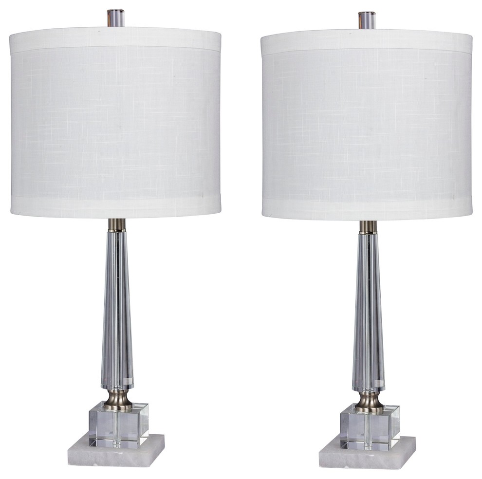Tapered Table Lamps Clear Crystal, Set Of Two Crystal Table Lamps