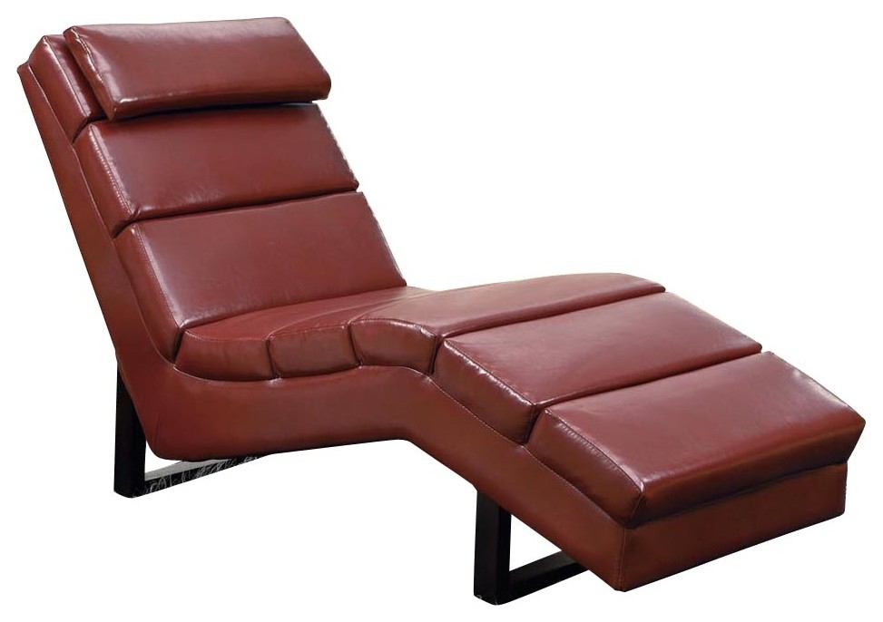 Monarch Specialties 8909 Chaise Lounger in Red Leather
