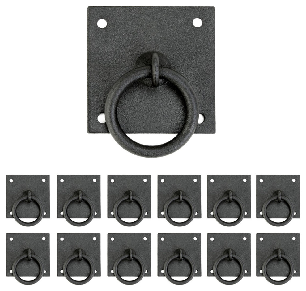 Iron Cabinet Pulls Black RSF Coating Cabinet Ring Pulls 1 3/4 Inch Pack of 12