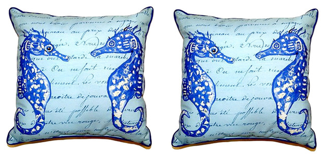 Pair of Betsy Drake Blue Sea Horses Large Pillows 18 Inch X 18 Inch ...