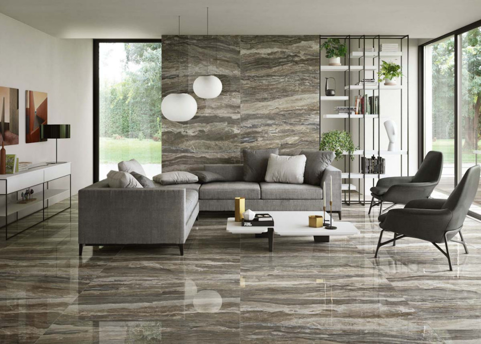 Polished Porcelain  Tile  Floor Contemporary Living  Room  