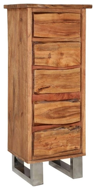 Natural Edge Acacia Wood 5 Drawer Tall Rustic Dresser