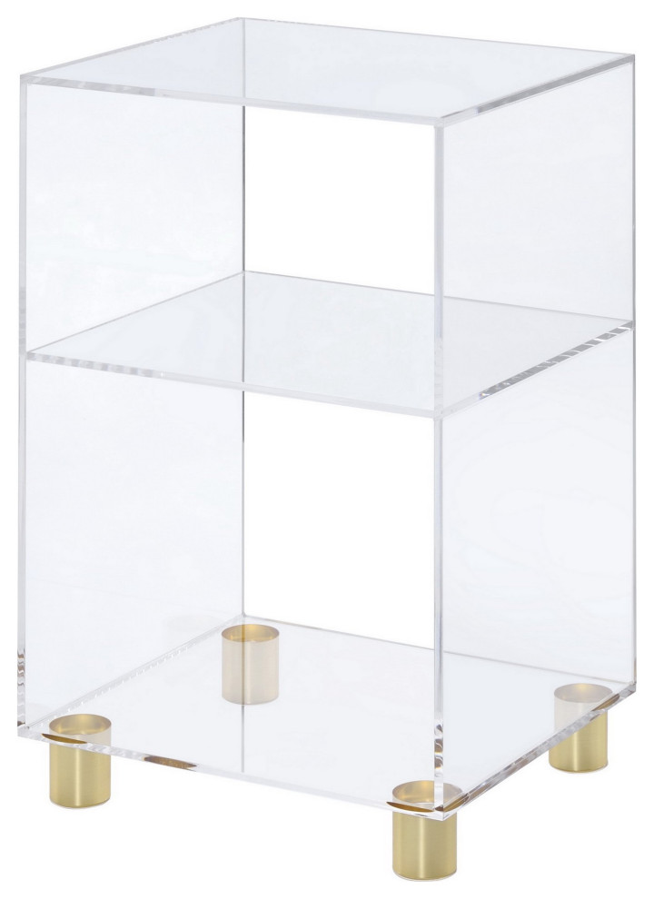 Elegant Side Table, Square Design With Golden Feet & Lucite Body With