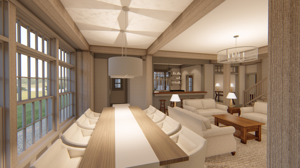 Идея дизайна: большая гостиная комната в стиле рустика